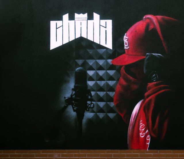 artistic mural painting of Chada, polish rapper